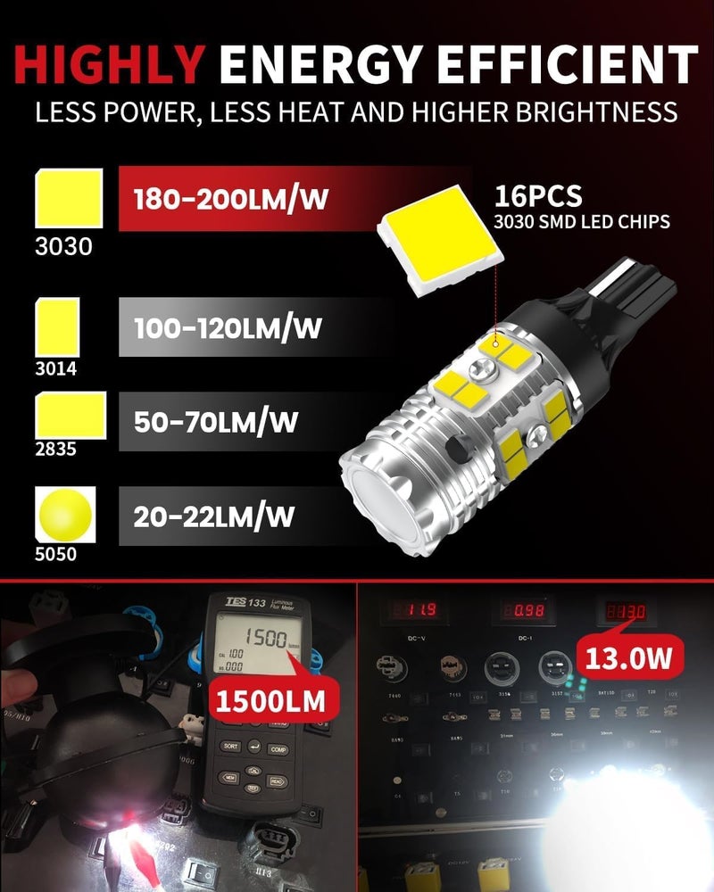 LASFIT 921 LED Reverse Backup Light Bulbs Fit for 2006-2024 Toyota 4runner, 6000K Cool White Super Bright OEM 912 W16W Replacement, 2pcs - Image 5